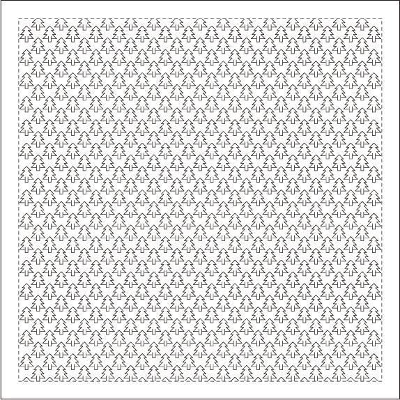 Pre-printed white sashiko fabric with a geometric forest design, consisting of a repeating pattern of trees.