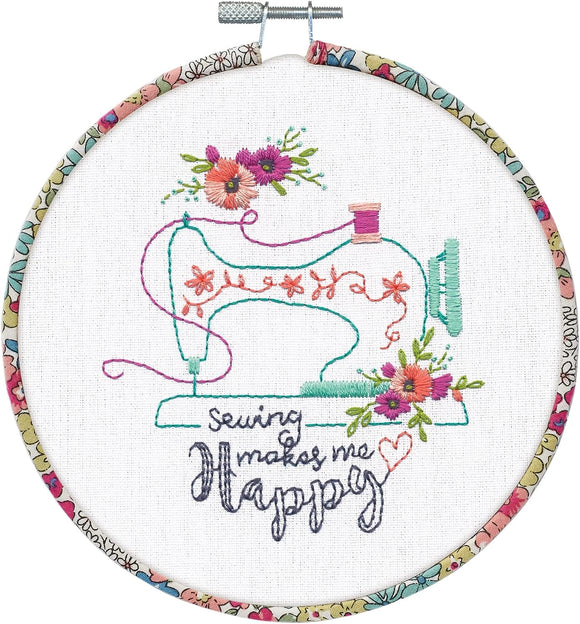 Dimensions Learn a Craft Embroidery Kit - Sew Happy (includes hoop!)