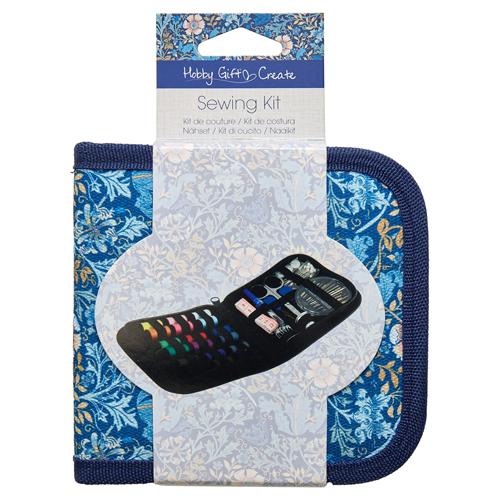 Sewing kit in packaging with floral design on a white background