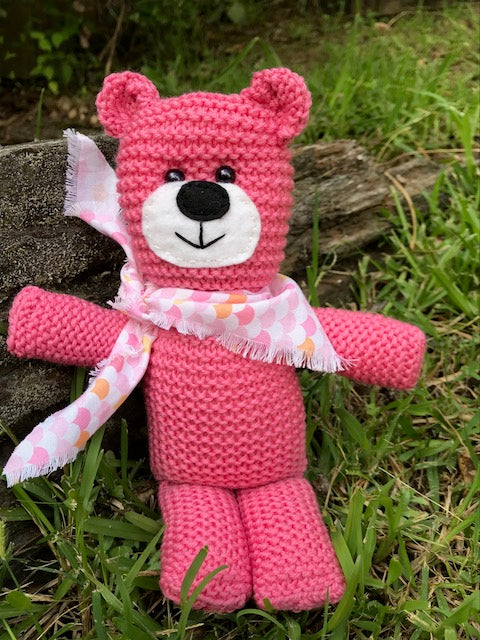 Knitting kit for Beginning Knitters - Baby Square Bear in Coral