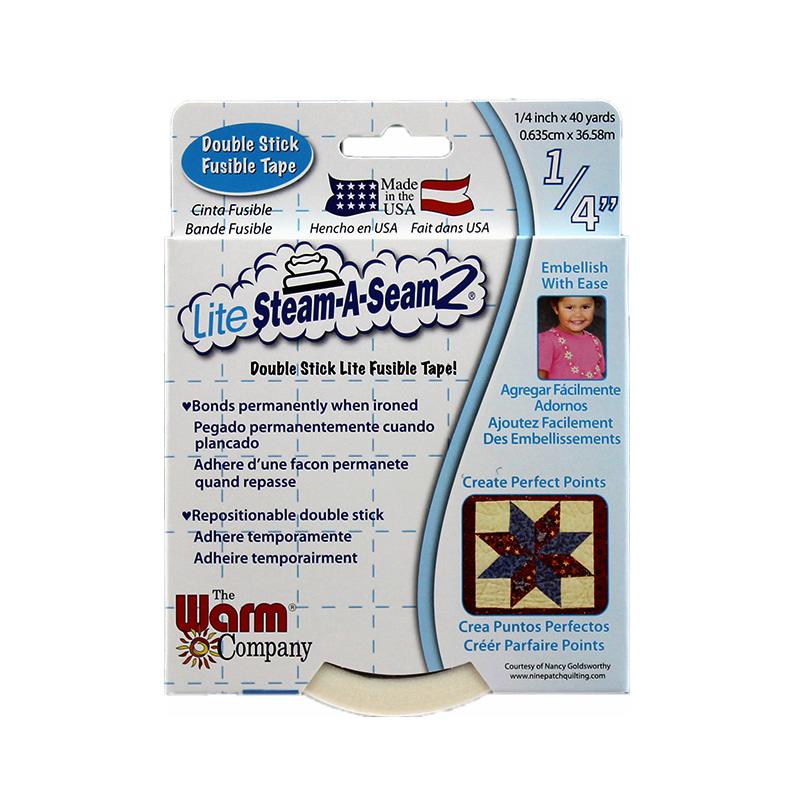 Package of Steam-A-Seam 2 double stick fusible tape with branding and product details.