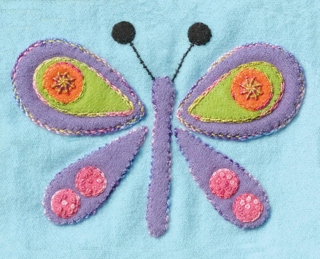 Colorful butterfly patch on a light blue background