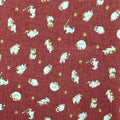 Traditional Japanese design featuring multi-colored cats and balls on a linen-look red background.