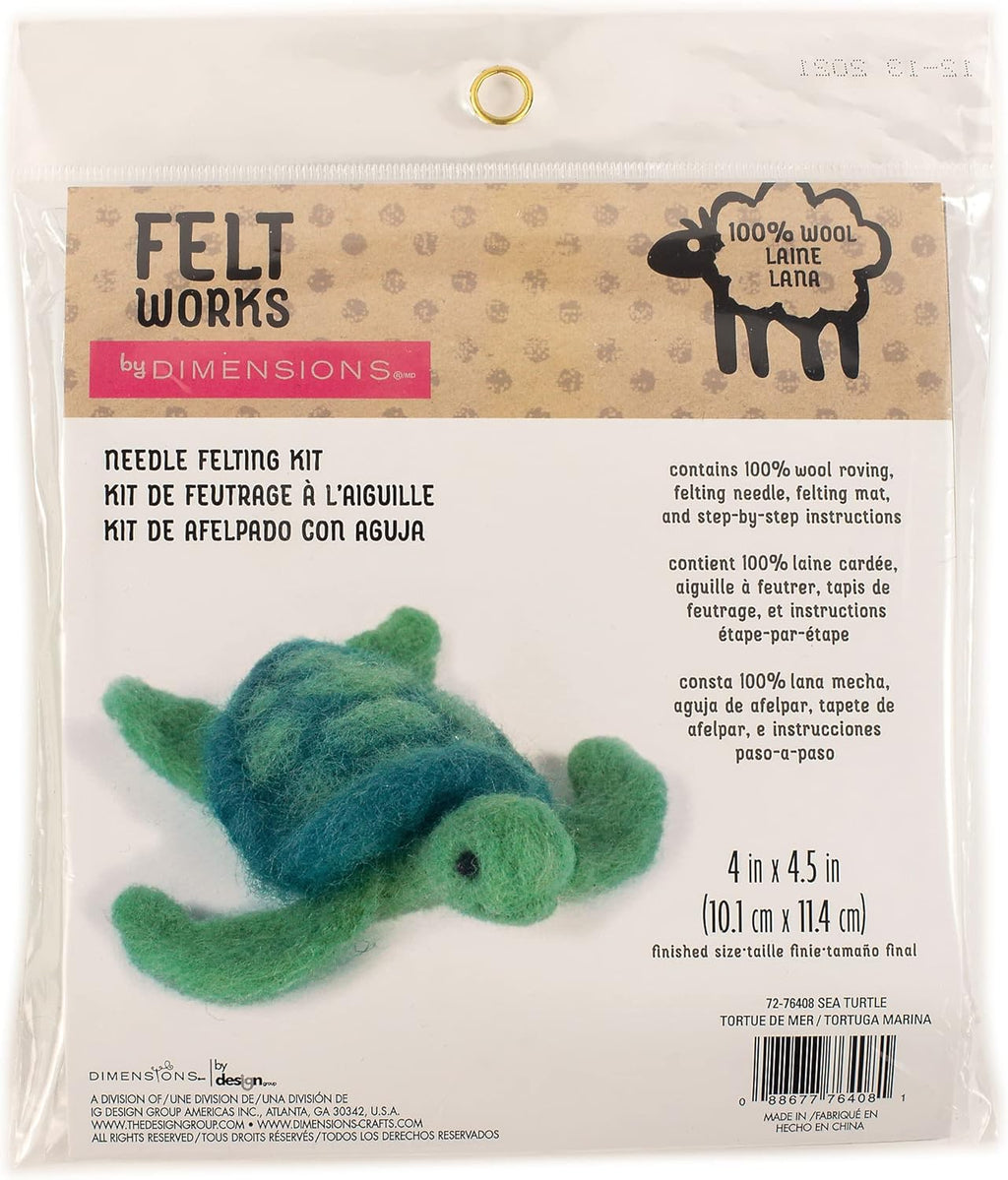 Felt Works by Dimensions needle felting kit with a turtle design on a white background