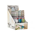 Display box of fabric tweezers with bird illustrations on a white background