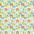 Quilt fabric with colorful New Zealand flowers on a off-white background