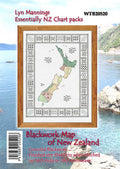 CraftCo Cross-stitch chart - Blackwork Map of New Zealand with tiny Kiwiana motifs