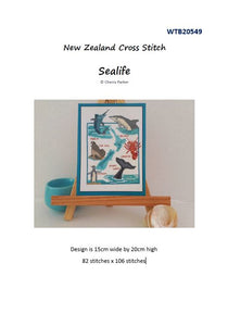 CraftCo Cross-stitch chart - Cherry Parker's New Zealand Sealife, includes a map, Crayfish, Dolphin, Marlin, Penguin, Seal & Whale