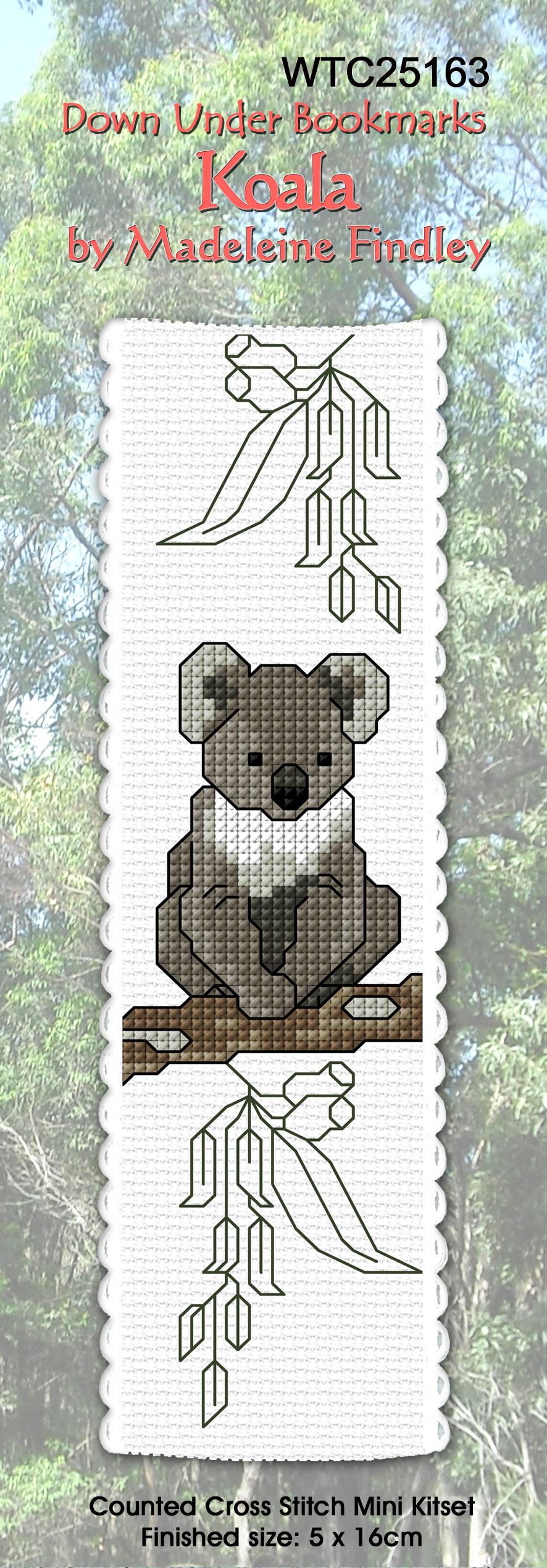 Cross-stitch bookmark with Australian Koalas.