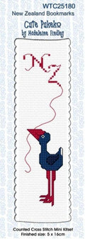 New Zealand designed Cross-stitch bookmark with Cute Pukeko bird and 'NZ'.