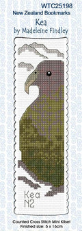 New Zealand designed Cross-stitch bookmark with Kea bird.