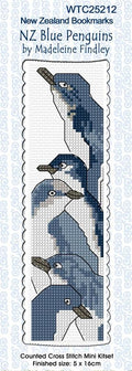 New Zealand designed Cross-stitch bookmark with Blue Penguins.