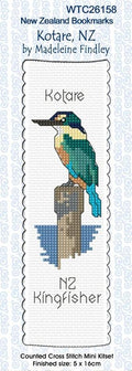 New Zealand designed Cross-stitch bookmark with a Kotare.