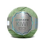 New Zealand Possum Cotton Merino medium green yarn ball with 'zealana Kiwi' label on a white background