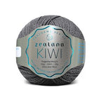 New Zealand Possum Cotton Merino Charcoal grey yarn ball with 'zealana Kiwi' label on a white background