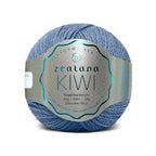 New Zealand Possum Cotton Merino Medium blue yarn ball with 'zealana Kiwi' label on a white background