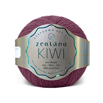 New Zealand Possum Cotton Merino Mauve-Burgundy yarn ball with 'Zealana Kiwi' label on a white background