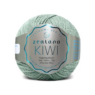 New Zealand Possum Cotton Merino pastel green yarn ball with 'zealana Kiwi' label on a white background