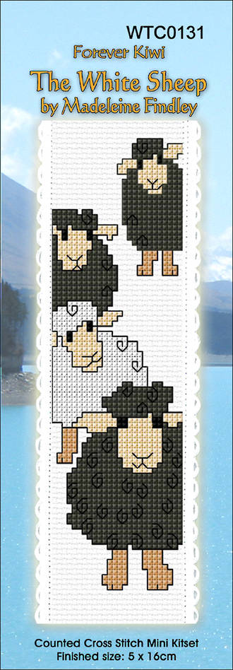 New Zealand designed Cross-stitch bookmark with New Zealand sheep.