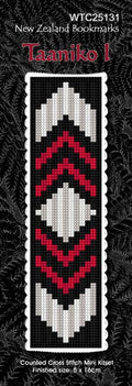 New Zealand designed Cross-stitch bookmark with a Maori Taaniko pattern.