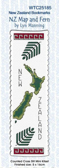 New Zealand designed Cross-stitch bookmark with New Zealand Map motifs.