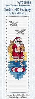 New Zealand designed Cross-stitch bookmark with a Santa's Holiday design.