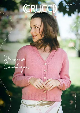 Crucci Knitting Pattern 2211  - Ladies V-Neck Cardigan in 4-ply / Fingering