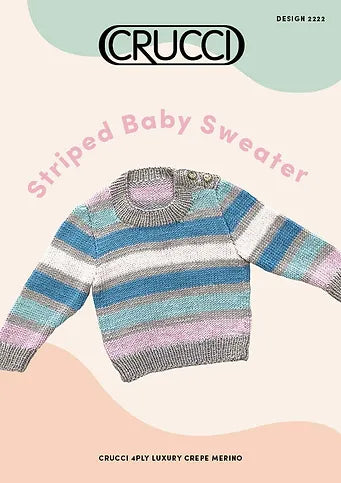 Crucci Knitting Pattern 2222  - Babies Striped Pullover with side buttons and inset sleeves in 4-ply / Fingering