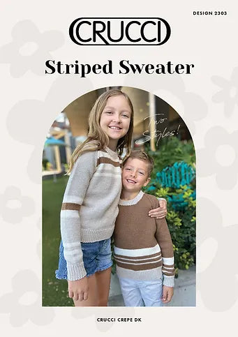 Crucci Knitting Pattern 2303  - Childs Striped Crew Neck Pullover in 8-ply / DK
