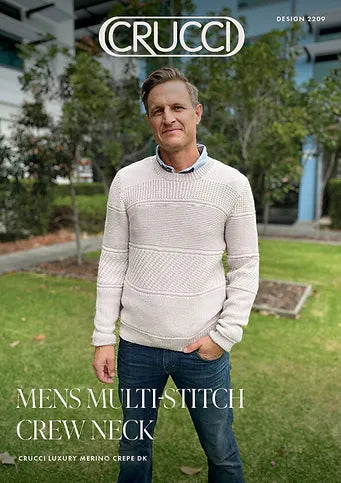 Crucci Knitting Pattern 2209  - Mens Textured Crew-Neck Pullover in 8-ply / DK