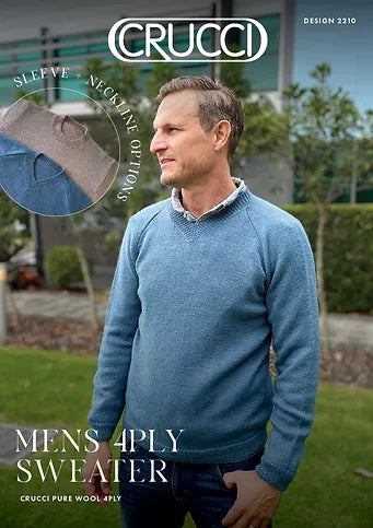 Crucci Knitting Pattern 2210  - Mens Raglan Sleeve V-Neck in 4-ply / Fingering