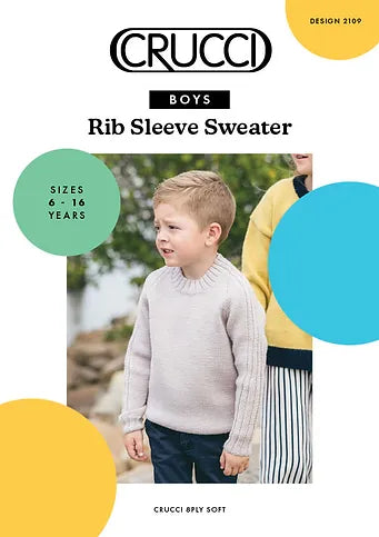 Crucci Knitting Pattern 2109  - Childs Pullover with Crew Neck & Ribbed Sleeves in 8-ply / DK