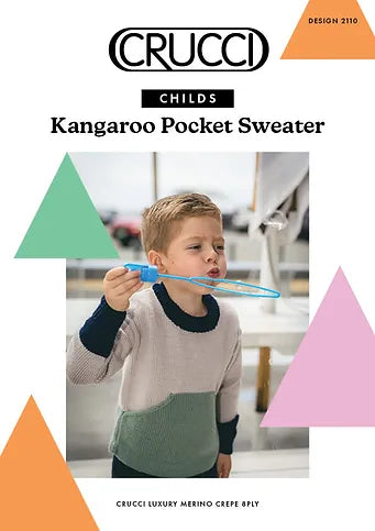 Crucci Knitting Pattern 2110  - Childs Pullover with Crew Neck & Kangaroo Pocket in 8-ply / DK