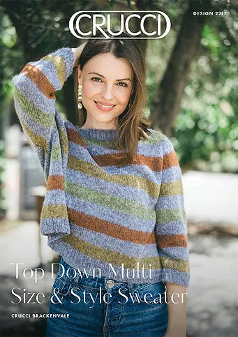 Crucci Knitting Pattern 2217  - Ladies Top Down Striped Pullover in 8-ply / DK