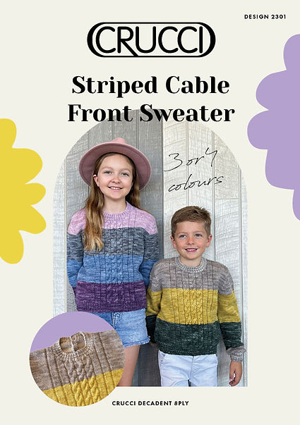 Crucci Knitting Pattern 2301  - Childs Striped Cable Front Pullover in 8-ply / DK