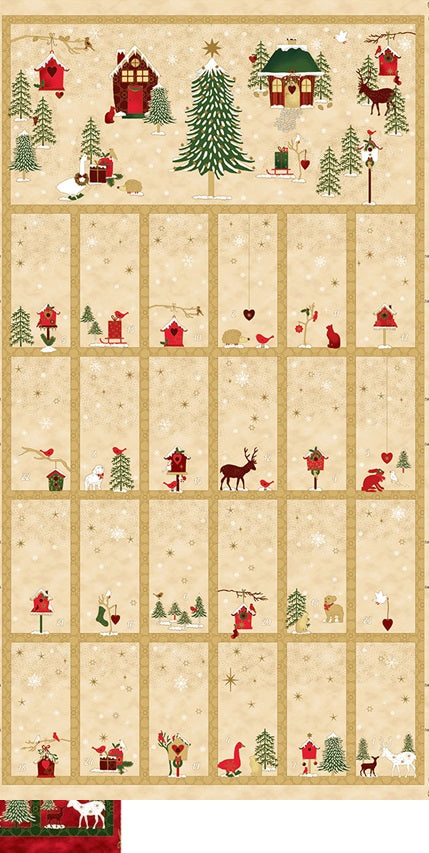 Frosty Snowflake - Advent Calendar Panel by Stof with Gold Overlay and Christmas Motifs on a Gold background