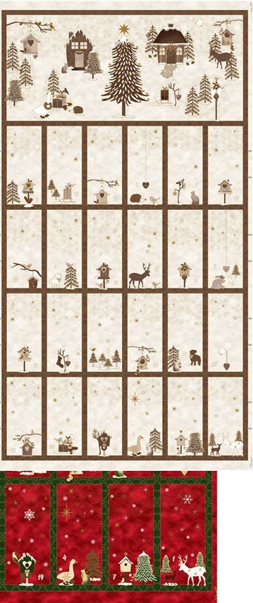 Frosty Snowflake - Advent Calendar Panel by Stof with Gold Overlay and Christmas Motifs on a Cream background