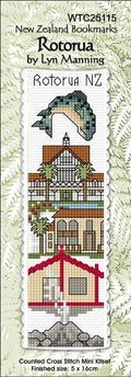 Cross-stitch bookmark kit with Rotorua-themed design by Lyn Manning