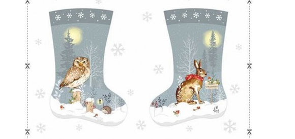 Christmas Stocking Panel - Winter Moon Bunny & Owl Stocking (45 cm x 108 cm)