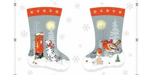Christmas Stocking Panel - Winter Moon Robin & Puppy Stocking (45 cm x 108 cm)
