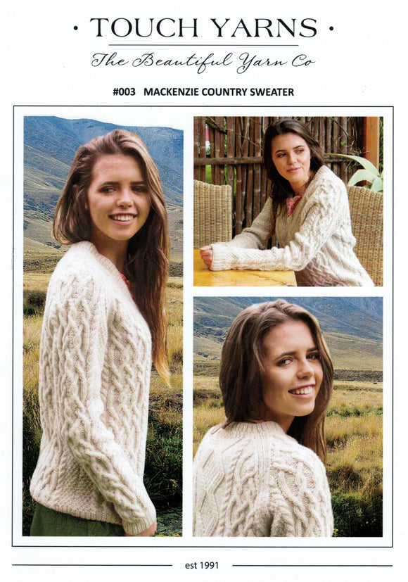 Touch Knitting Pattern - 003 Mackenzie Country Cabled Pullover in 10-ply / Worsted Yarn