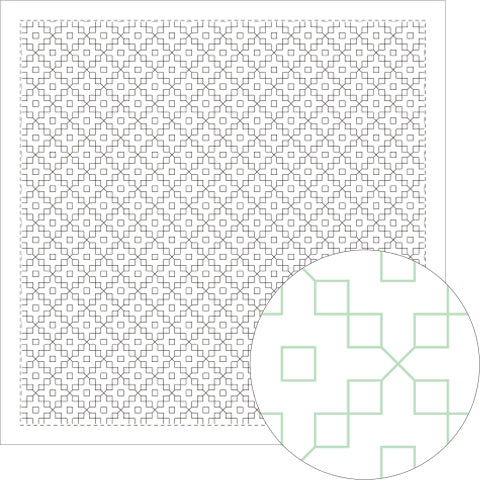 Daruma - Pre-printed Sashiko Fabric in Dahlia design on White Background