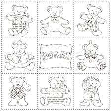 Daruma - Pre-printed Sashiko Sampler in Bears design on White Fabric