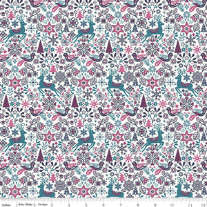 Liberty of London A Woodland Christmas 2022 Collection - Woodland Wonderland in Blues & Pinks on White