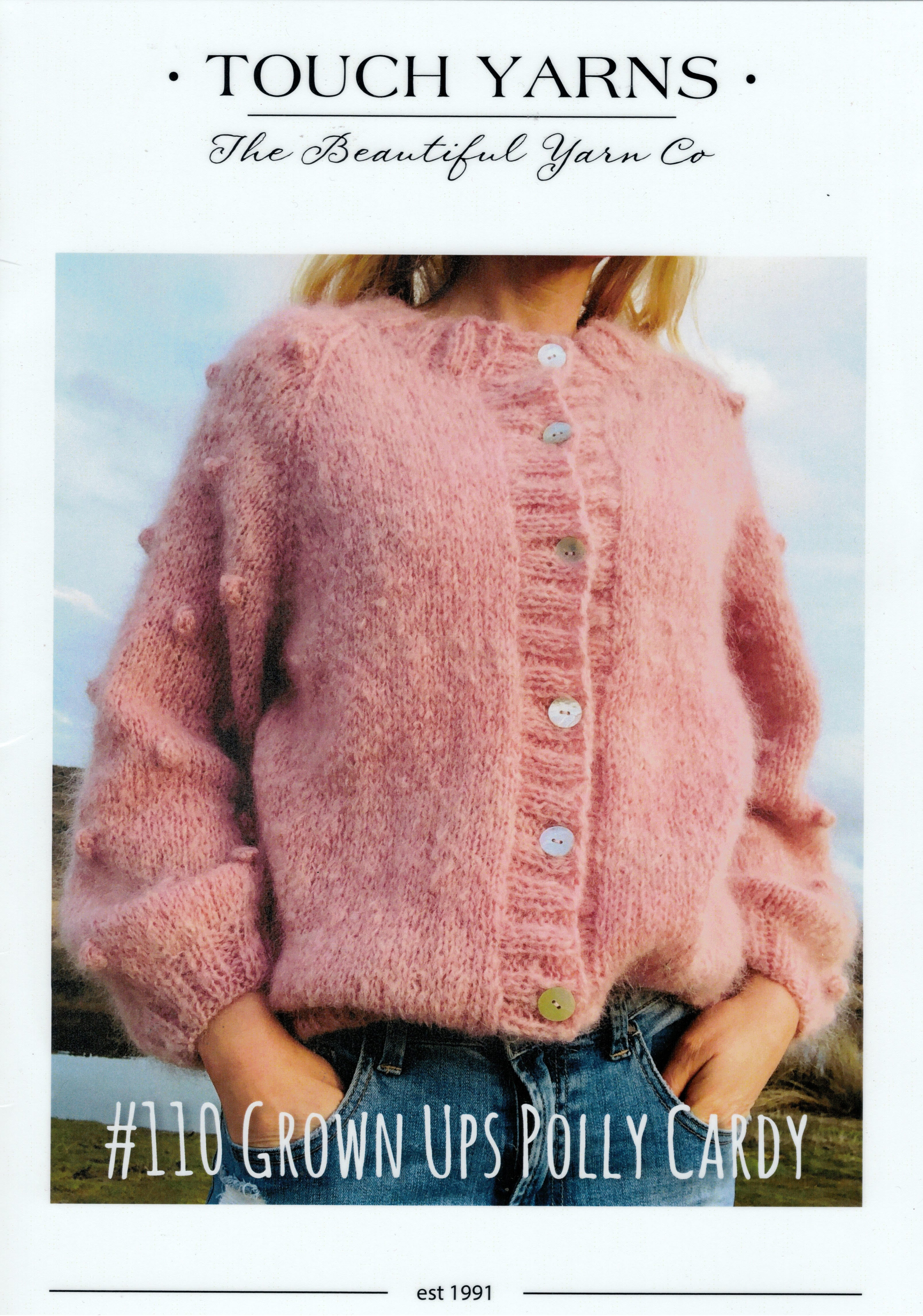 Touch Knitting Pattern - 110 Grown Ups Polly Cardigan in 12-Ply  / Aran weight Brushed Yarn