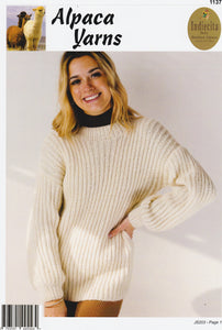 Indiecita Knitting Pattern 1137 - Ladies Ribbed Pullover in 14-ply / Chunky