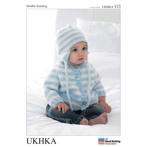 UKHKA 113 - Cardigan & Hat in DK / 8-ply for Premie to 12 months