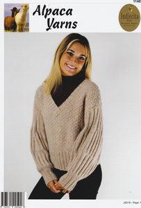 Indiecita Knitting Pattern 1140 - Ladies Slouchy V-Neck Pullover in 14-ply / Chunky