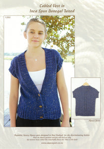Inca Spun Knitting Pattern 1202 - Ladies Vest with Cables in 10-Ply / Worsted-weight