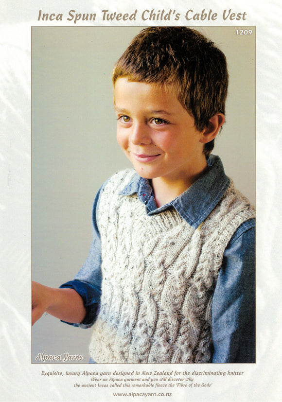 Inca Spun Knitting Pattern 1209 - Childs Vest with Cables in 10-Ply / Worsted-weight